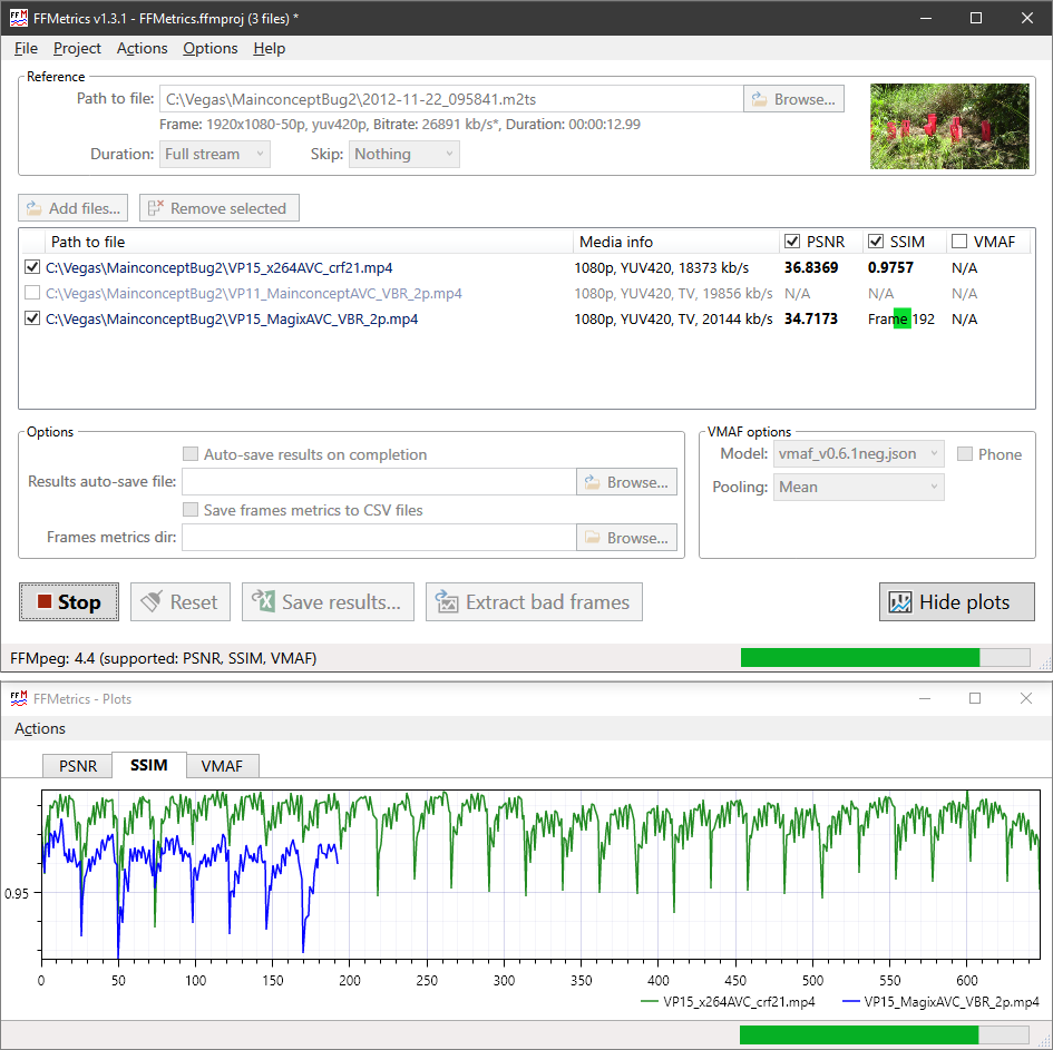 FFMetrics -- GUI программка для ffmpeg для визуализации метрик качества  видео (PSNR, SSIM, VMAF) [1] - Конференция iXBT.com