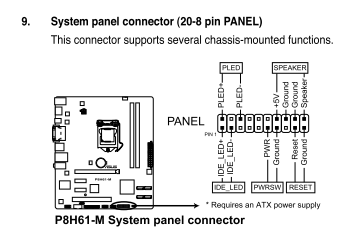 Asus p8h61 m подключение передней панели